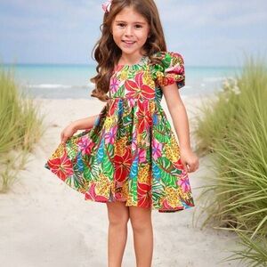 Colorful Floral Puff Sleeve Dress